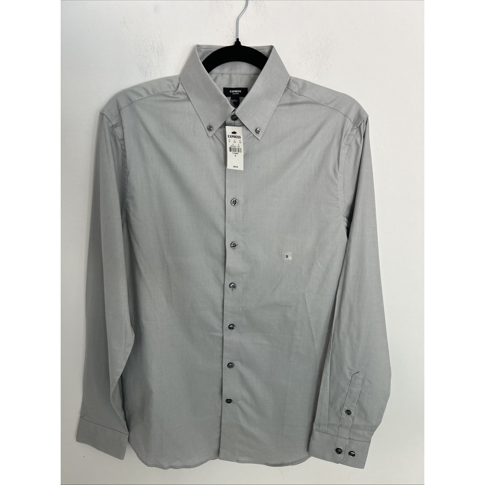 Men's NWT Express 1MX‎ Long Sleeve Button Up Dress Shirt Light Grey Size S